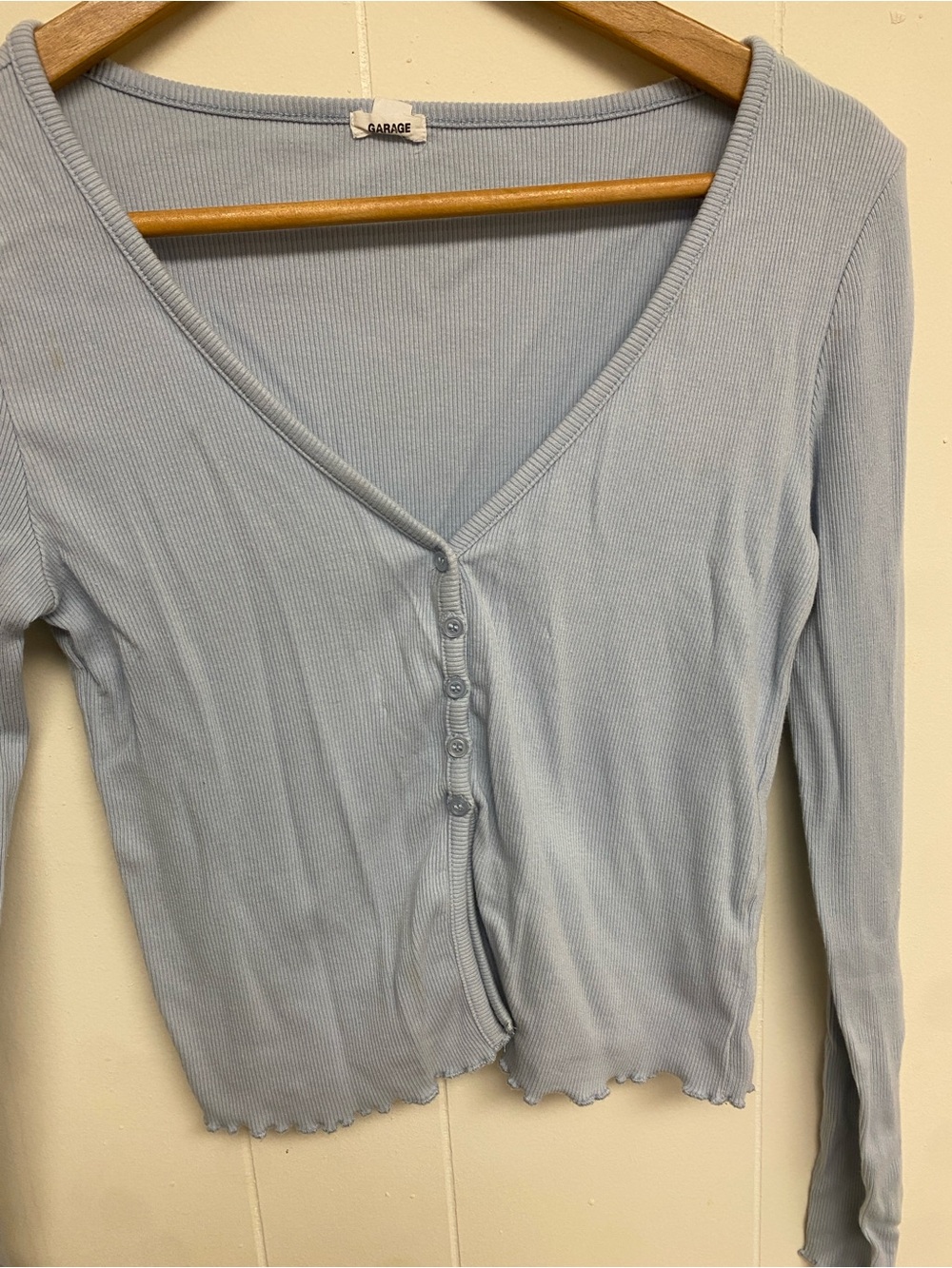 Garage Light Blue Ribbed Button-Front Cropped Cardigan - Picture 2 of 6